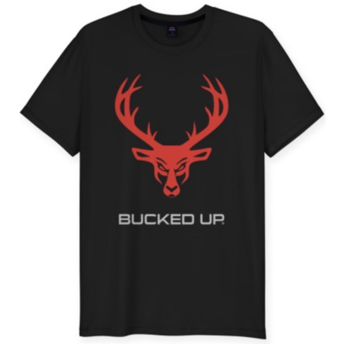 BUCKED UP, Спортивная мужская футболка хлопок, черно-красная, размер XXL